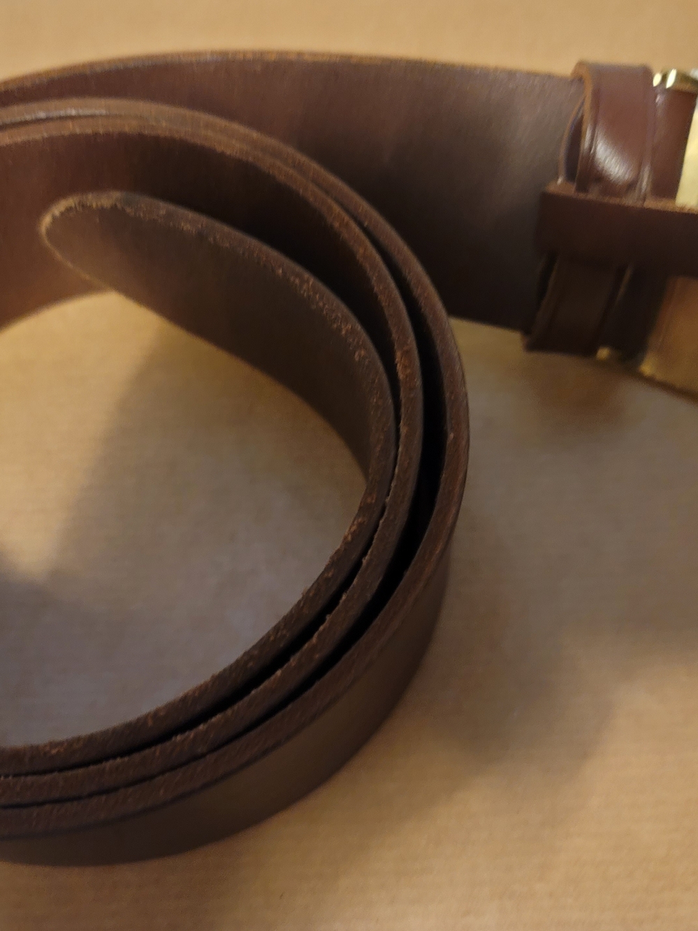 Lauren Ralph Lauren Brown Leather Belt with Brass Oval Logo Buckle - Picture 3 of 7